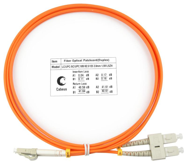 Шнур оптический duplex LC-SC FOP-62-LC-SC-1.5m Cabeus 7606c