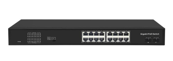 Коммутатор неуправляемый 16PoE 802.3af/at портов 1000Мбит/с 9-16 порт до 250м cat6 2 SFP порта 1000Мбит/с 300Вт NIKOMAX GL-SW-G005-16P