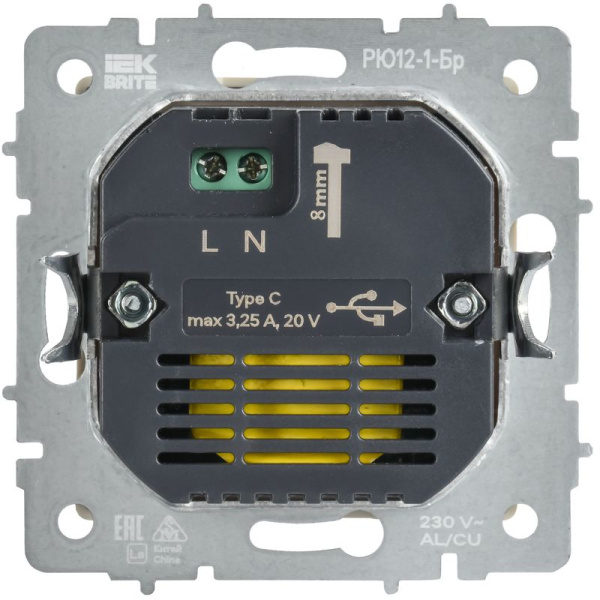 Розетка СП BRITE РЮ12-1-БрАБ USB C 65Вт высокоскор. заряд. арктич. бел. IEK BR-U13-065-K91