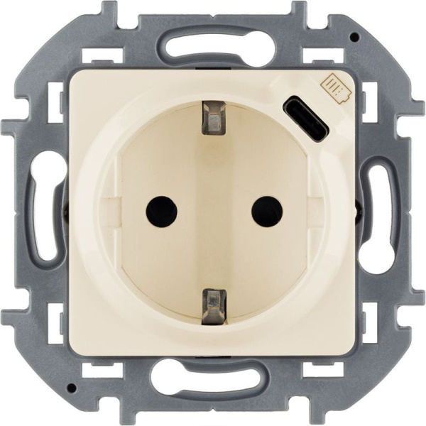 Розетка 1-м СП Inspiria 16А IP20 250В 2P+E немецк. стандарт с заряд. устр. USB тип C 1.5А 5В механизм сл. кость IEK 673771