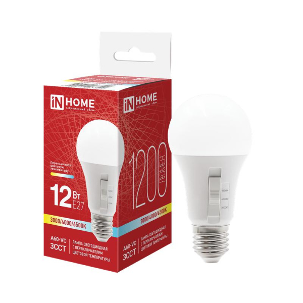 Лампа светодиодная LED-A60-VC 12Вт 3ССТ 3000/4000/6500К E27 1200лм 230В с переключателем на лампе IN HOME 4690612067520