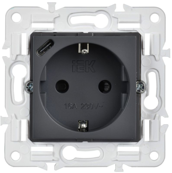 Розетка SKANDY 18Вт 16А с заземл. защ. шторки с USB C SK-R17T титан IEK SK-R14-16-U14-018-K48