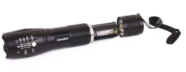 Фонарь LED51530 LD XML-T6 ZOOM 5 режимов 3хLR03 алюм. черн. (открывающ. блист.) Camelion 14536