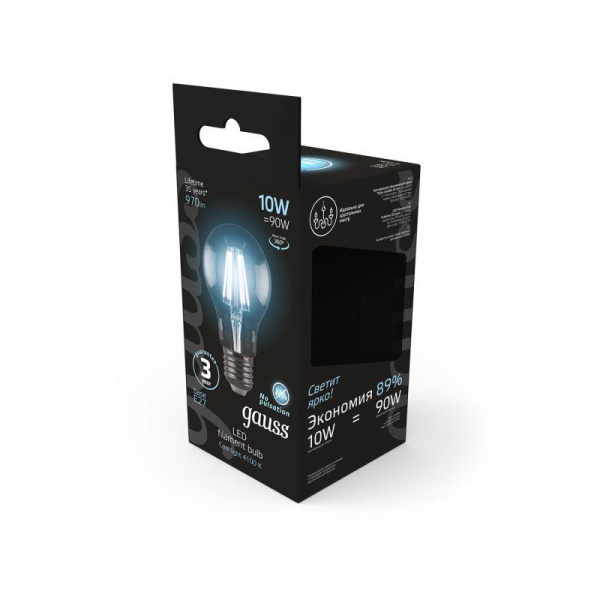 Лампа светодиодная филаментная Black Filament 10Вт A60 грушевидная 4100К нейтр. бел. E27 970лм GAUSS 102802210