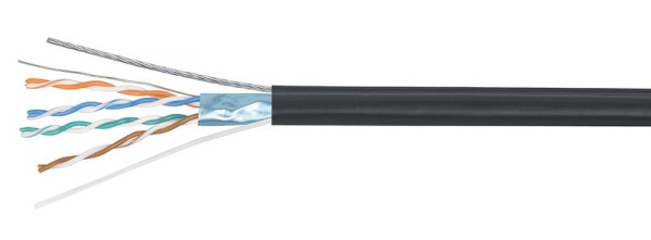 Кабель витая пара F/UTP кат.5E 4х2х24AWG solid PE OUTDOOR (трос) FTP-4P-Cat.5e-SOLID-ST-OUT черн. (уп.305м) Cabeus 7177c