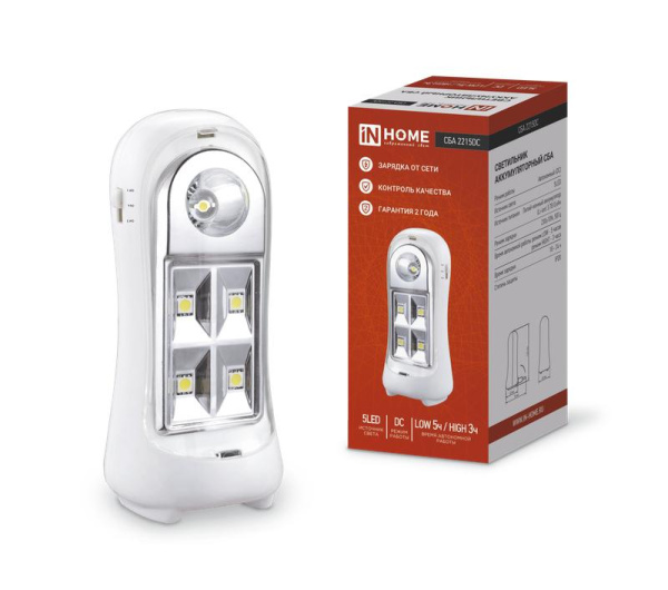 Светильник светодиодный СБА 2215DC 4+1LED 600мА.ч lithium battery DC аварийный IN HOME 4690612029542