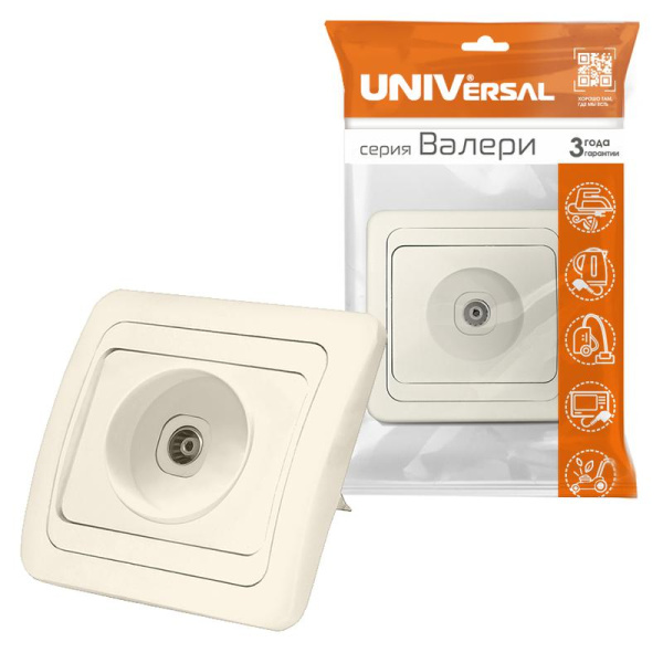 Розетка телевизионная TV 1-м СП Валери 16А IP20 сл. кость UNIVersal Б-В0027