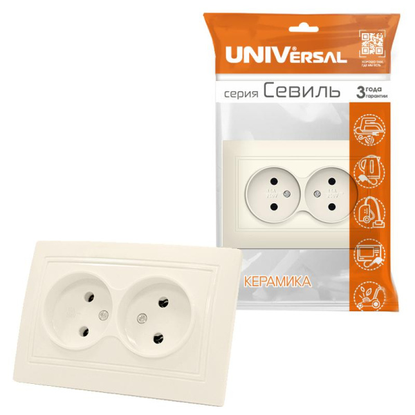 Розетка 2-м Севиль без заземл. сл. кость UNIVersal Б-С0102