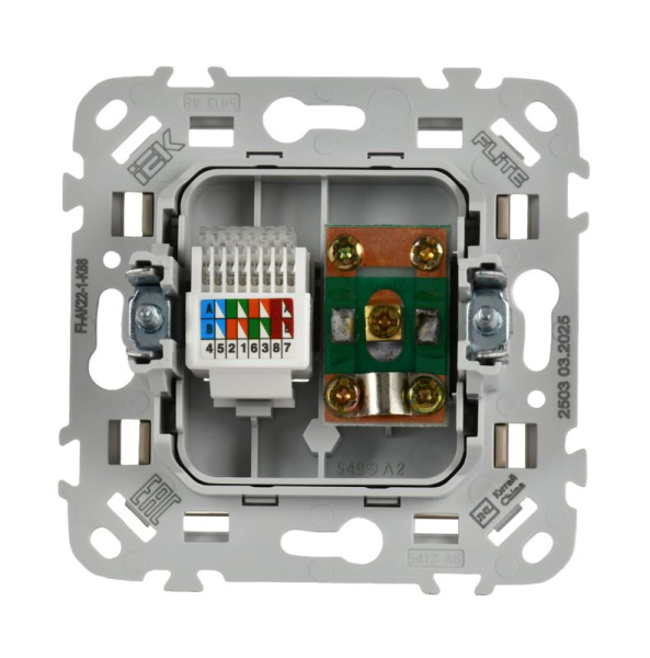 Розетка 2-м СП FLITE РКТВ5е-2-0-ФлЛ RJ45/TV кат.5E UTP механизм льняной IEK FI-AK22-1-K88