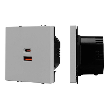 Механизм розетки с быстрой USB зарядкой SCT-NOBE-MUAC-SFPL-FC-IS (65Вт QC3) никель Arlight 059447
