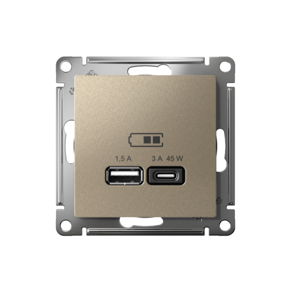 Розетка USB AtlasDesign тип A+C 45Вт QC PD высокоскор. ЗУ механизм шампань SE ATN000529
