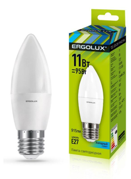 Лампа светодиодная LED-C35-11W-E27-4K 11Вт свеча матовая 4000К бел. E27 220-240В Ergolux 13622