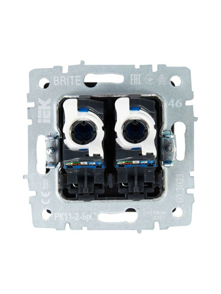 Розетка компьютерная двойн. СП RJ45 кат.6 BRITE РК11-2-БрС механизм сталь IEK BR-K20-2-K46