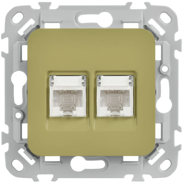 Розетка компьютерная 2-м СП FLITE РК5е-2-0-ФлО RJ45 кат.5E UTP механизм олив. IEK FI-K22-1-K26