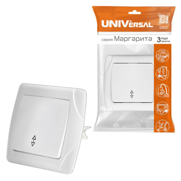 Переключатель проходной 1-кл. СП Маргарита 10А IP20 бел. UNIVersal М0025
