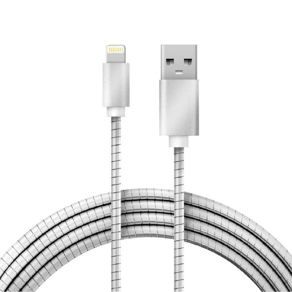 Кабель USB для iPhone 5/6/7 моделей шнур в металлической оплетке серебристый Rexant 18-4247