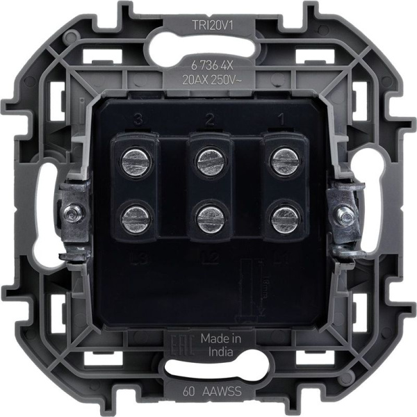 Выключатель 3-кл. Inspiria 20А IP20 250В 10AX механизм алюм. IEK 673642