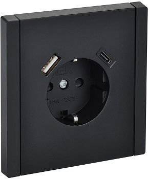 Розетка FORTE&PIANO FP147 16А USB A+C 18Вт с заземл. защ. шторки винт. крепл. черн. IEK FP-R14-16-U22-018-K02