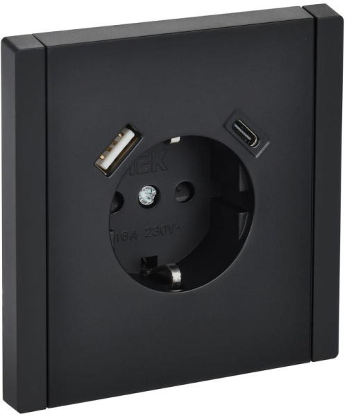 Розетка FORTE&PIANO FP147 16А USB A+C 18Вт с заземл. защ. шторки винт. крепл. черн. IEK FP-R14-16-U22-018-K02