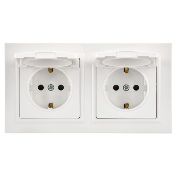 Розетка с крышкой Brite 16А IP44 РСбш10-3-44-БрБ механизм бел. в сб 2шт IEK BR-R16-16-44-2-K01-F-PRO