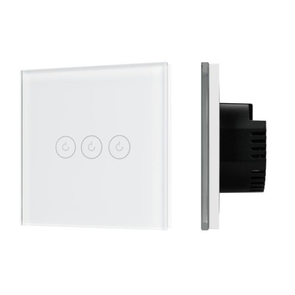 Выключатель сенсорный 3-кл. СП SWT-OMALI-S03-ZB-WH 10А IP20 250В Zigbee стекло бел. Arlight 050042