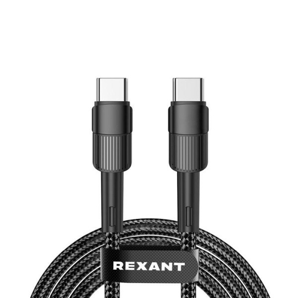 Кабель Type-C-Type-C 5А 100Вт 2м черн. нейлон. оплетка Rexant 18-7073