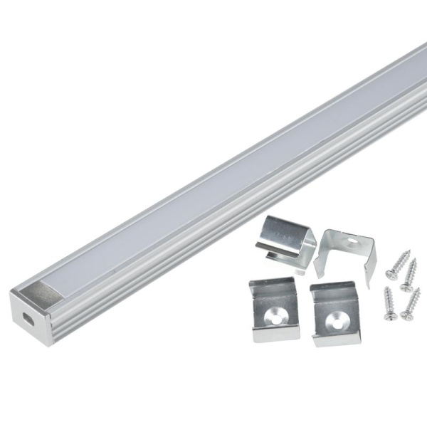 Профиль накладной UFE-K10 SILVER/FROZEN 200 POLYBAG L2000 матов. рассеив. в комплекте: 2 заглушки; 4 крепежа алюм. Uniel UL-00005029