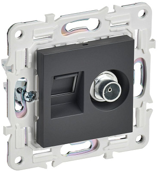 Розетка двойная TV+RJ45 кат.5E SKANDY SK-A14T титан IEK SK-AK20-1-K48