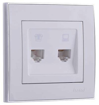 Розетка компьютерная + телефонная 2-м СП Rain RJ45 + RJ11 с хром. боковой вставкой бел. LEZARD 703-0225-143