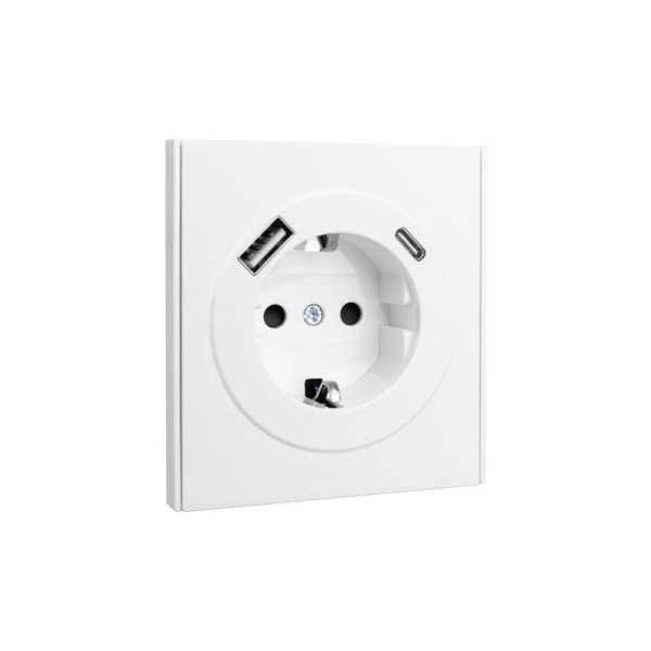 Розетка 1-м СП STRONG MIELE 16А с заземл. защ. шторки с USB A+C быстрой зарядки 5В/3А жемчуж. Kranz KR-78-0704-4