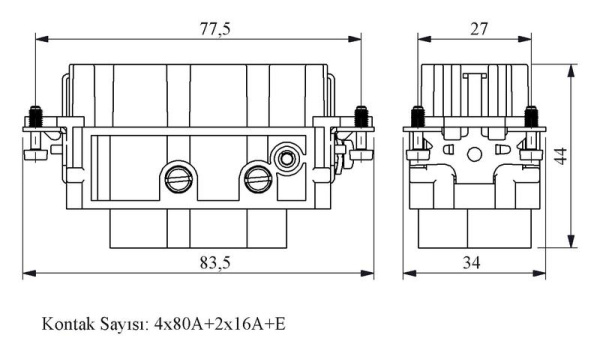 Гнездо 6 полюсов 4х80А+2х16А EMAS EB0806CP00