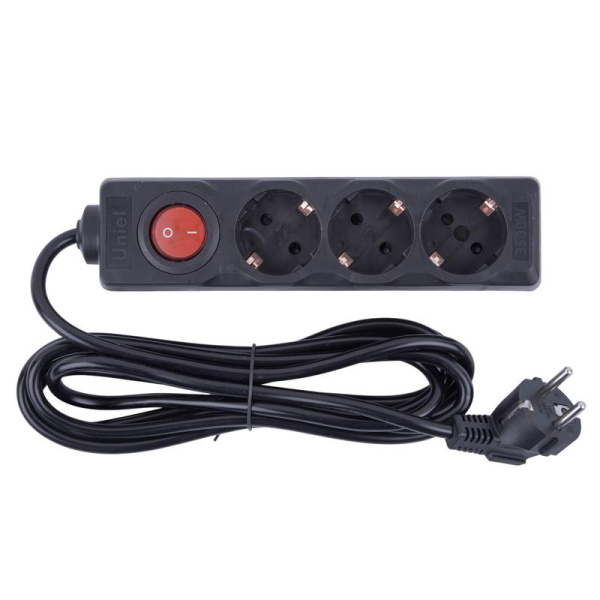 Удлинитель 3х3м с заземл. 16А Ultra S-GCU3-3B BLACK черн. Uniel UL-00010017