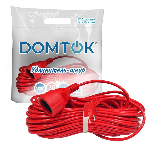Удлинитель-шнур 1х30м с заземл. 16А IP20 3.5кВт ПВС 3х1.5 DOMTOK 2498