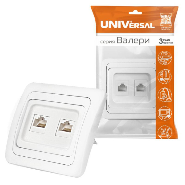 Розетка компьютерная 2-м СП Валери бел. UNIVersal 1082