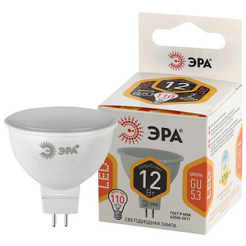 Лампа светодиодная MR16-12W-827-GU5.3 (диод софит 12Вт тепл. GU5.3) (10/100/4000) ЭРА Б0040887