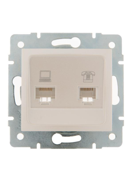 Розетка компьютерная + телефонная 2-м СП Karina RJ45 + RJ11 механизм жемчуж./бел. перламутр. LEZARD 707-3088-143