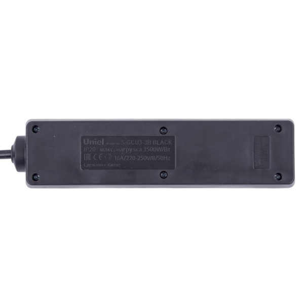 Удлинитель 3х3м с заземл. 16А Ultra S-GCU3-3B BLACK черн. Uniel UL-00010017
