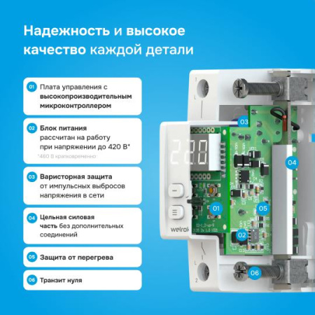 Реле напряжения D2-63 TN red (с транзитом нуля) Welrok 4660251141882