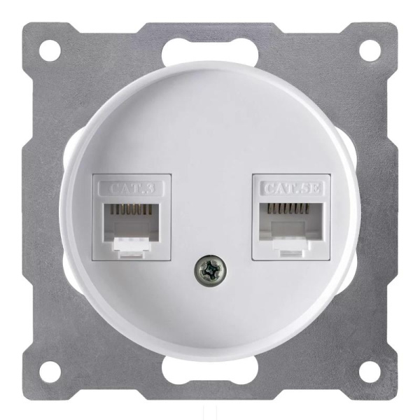 Розетка компьютерная + телефонная 2-м СП Florence RJ45 + RJ11 кат.5E механизм бел. (1E20801300) OneKeyElectro 2172771