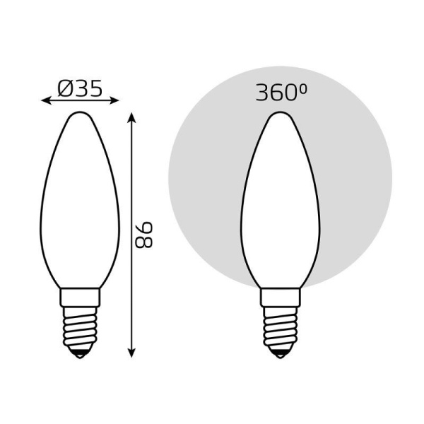 Лампа светодиодная филаментная Black Filament 5Вт свеча матовая 2700К тепл. бел. E14 420лм GAUSS 103201105