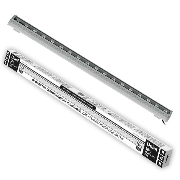 Прожектор светодиодный ULF-L52-18W/RGB/L100 220V IP65 SILVER линейный 1000мм RGB алюм. Uniel UL-00008363