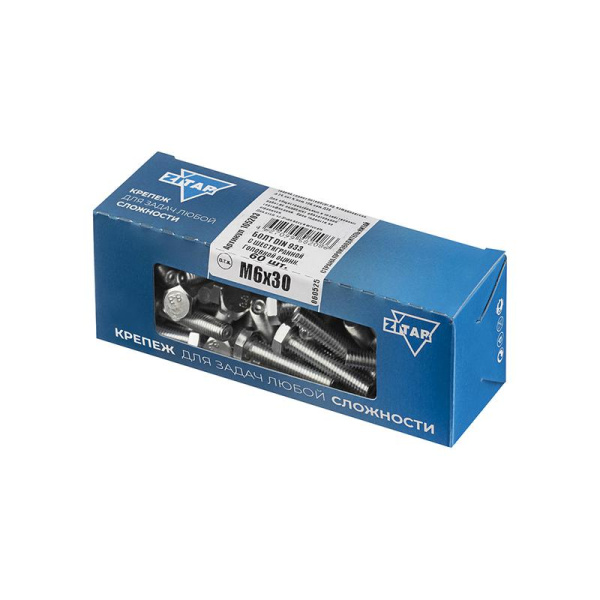 Болт с шестигранной головкой М6х30 DIN 933 оцинк. (уп.60шт) Tech-Krep/Zitar 105203
