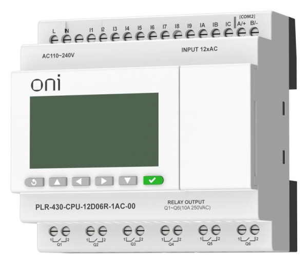 Модуль ЦПУ ПЛК 430 12 DI 6 RO 220В AC с экраном ONI PLR-430-CPU-12D06R-1AC-00