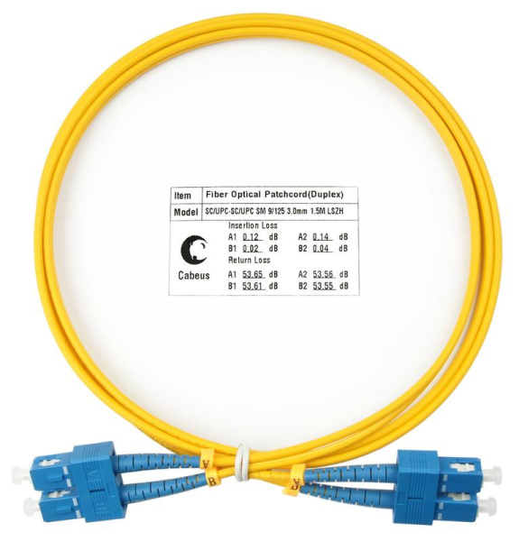 Шнур оптический FOP(d)-9-SC-SC-1.5m duplex SC-SC 9/125 sm 1.5м LSZH Cabeus 7539c