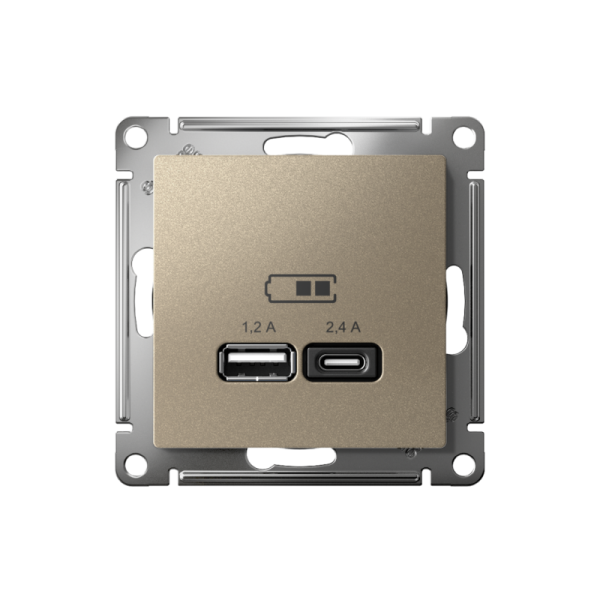 Розетка USB AtlasDesign тип A+C 5В/2.4А 2х5В/1.2А механизм шампань SE ATN000539