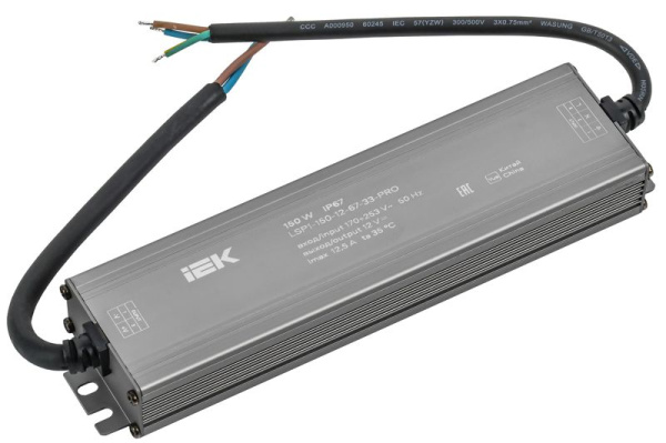 Драйвер LED ИПСН-PRO 5050 150Вт 12В блок-шнуры IP67 IEK LSP1-150-12-67-33-PRO