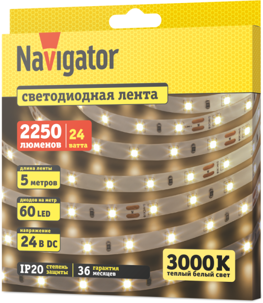 Лента светодиодная 95 311 NLS-2835WW60-4.8-IP20-24V (уп.5м) Navigator 95311