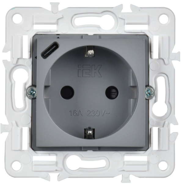 Розетка SKANDY 18Вт 16А с заземл. защ. шторки с USB C SK-R17Gr сер. IEK SK-R14-16-U14-018-K03