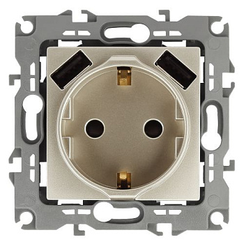 Розетка 16А 250В 2P+E с 2хUSB 5В-3А защ. шторки Эра12 шампань 12-4109-04 ЭРА Б0047843