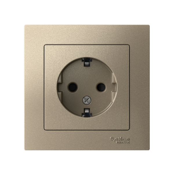 Розетка 1-м СП AtlasDesign 16А IP20 с заземл. защ. шторки в сборе шампань SE ATN000544